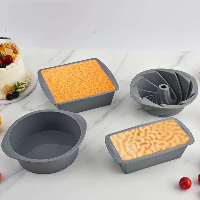 Commercial Kitchen Cooking - พิมพ์เค้กซิลิโคนทรงสี่เหลี่ยม 4 ชิ้น แบบไม่ติดกระทะ สำหรับทำบราวนี่ พร้อมหูจับกันลื่น