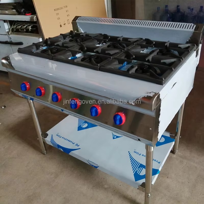 Commercial Kitchen Cooking - อุปกรณ์ครัวเชิงพาณิชย์ เตาแก๊สแบบมืออาชีพ 6 หัวเตา เตาแก๊สอุตสาหกรรมแบบพกพาพร้อมขาตั้ง