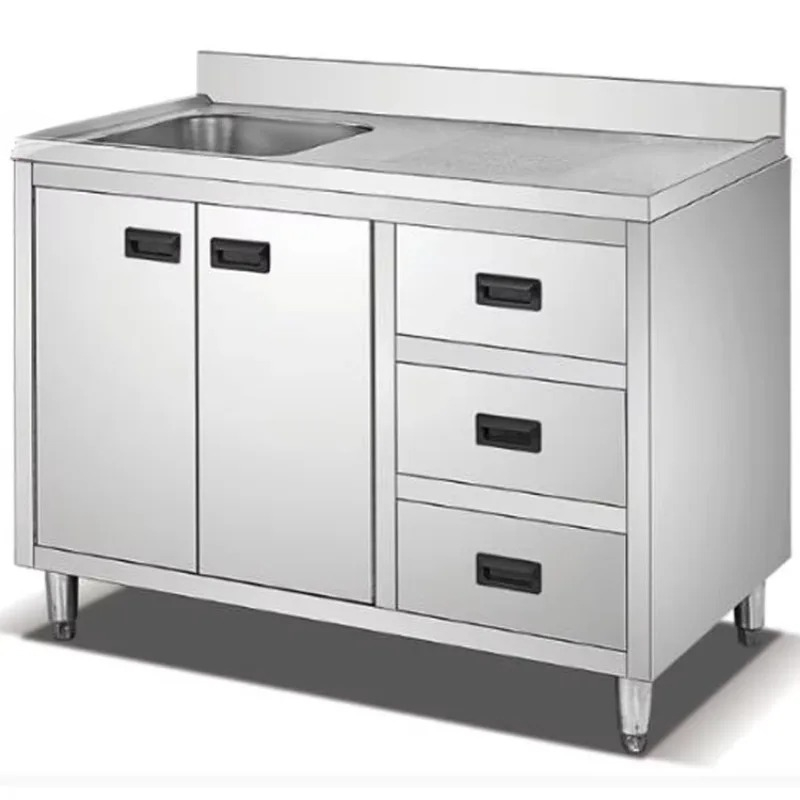 Commercial Kitchen Table - โต๊ะเก็บของในครัวร้านอาหารแบบหนาพิเศษ โต๊ะทำงานเชิงพาณิชย์แบบอิสระ ตู้ครัวพร้อมอ่างล้างจานและลิ้นชัก