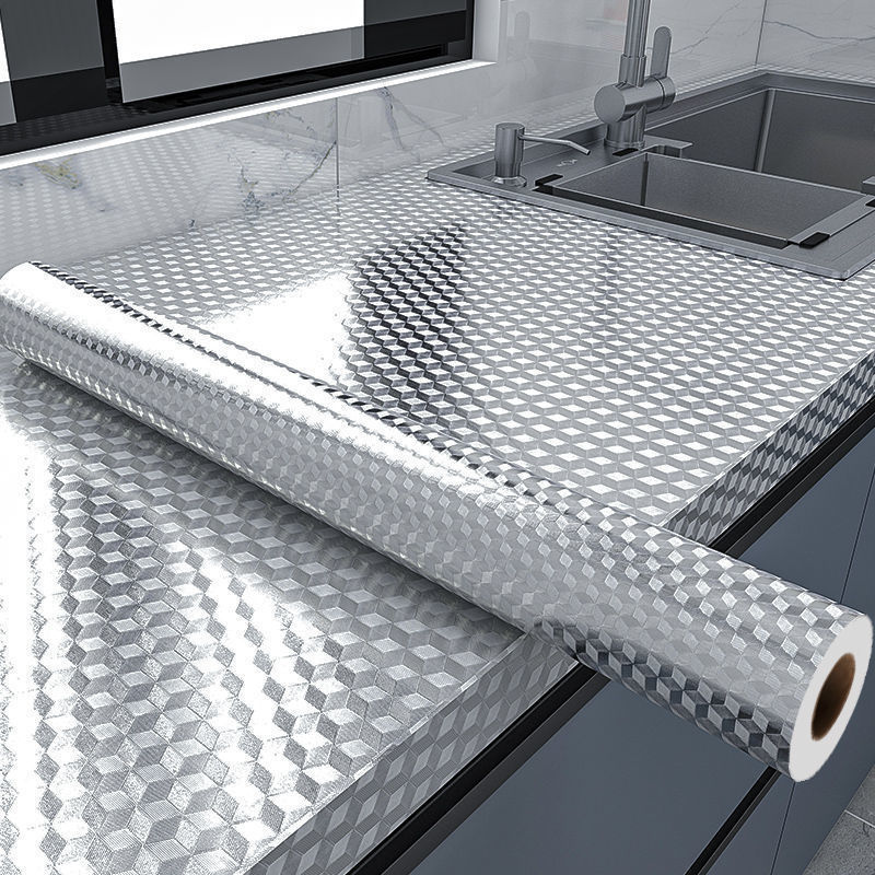 Commercial Kitchen Wall - สติกเกอร์ติดผนังครัวกันน้ำมัน อลูมิเนียมฟอยล์ แบบติดเอง กันน้ำ สำหรับเคาน์เตอร์ ลิ้นชัก